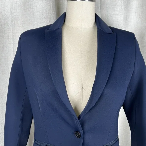 NEW! J.McLaughlin Scuba Knit Navy Blue Blazer Women's 6 Career On Button